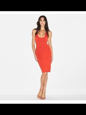 SKIMS SMOOTH LAYERS PLUNGE HALTER MIDI DRESS IN TERRA, SIZE S